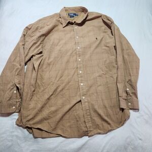 Vtg Ralph Lauren Shirt Men 2XLT Brown Houndstooth  Long Sleeve Button Up Stanton